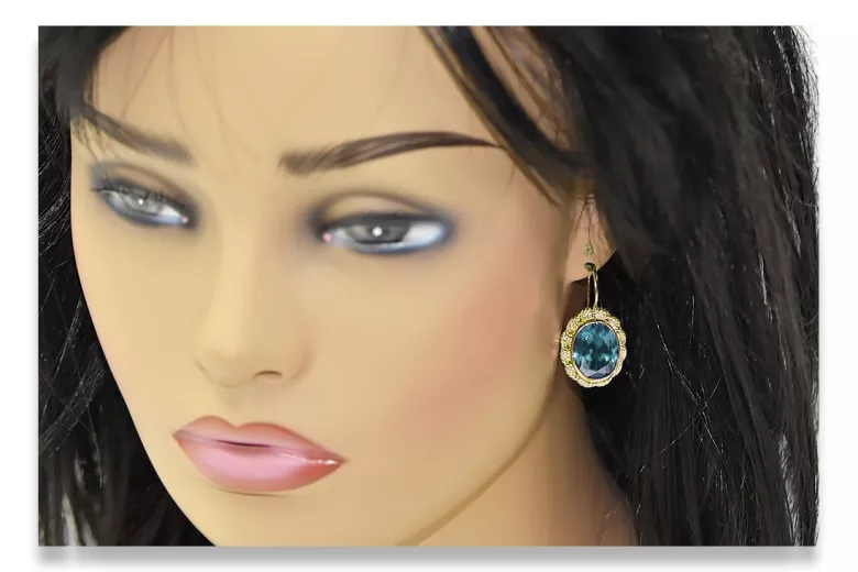 Yellow 8k gold 333 Aquamarine earrings vec007x-aq Russian Soviet USSR Vintage craft Art Deco style